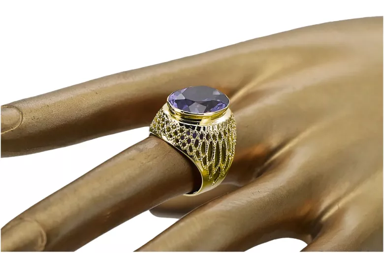 14K жълто злато Александрит Пръстен Винтидж бижута vrc089y